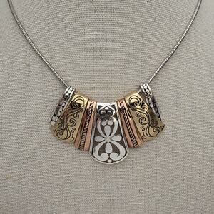 Mixed Metal Filigree Scrollwork Statement Necklace – Elegant Artisan